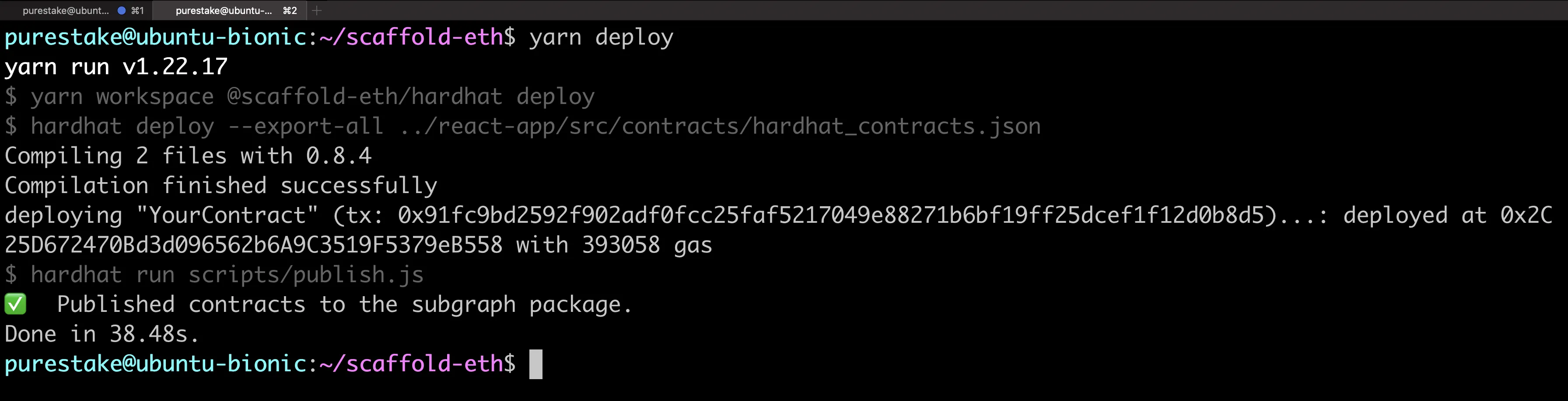 Contract deployment output