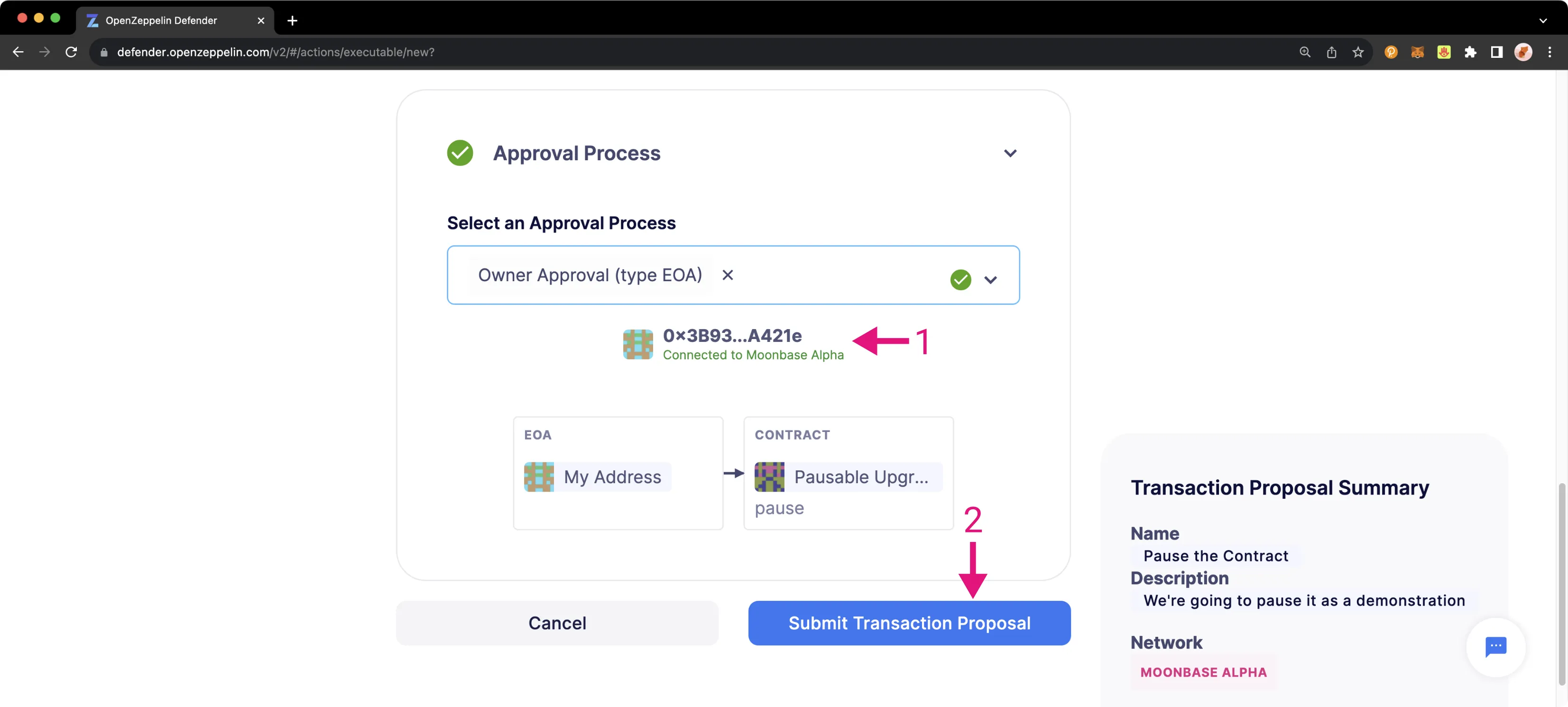 OpenZeppelin Defender Actions Contract Submit Proposal