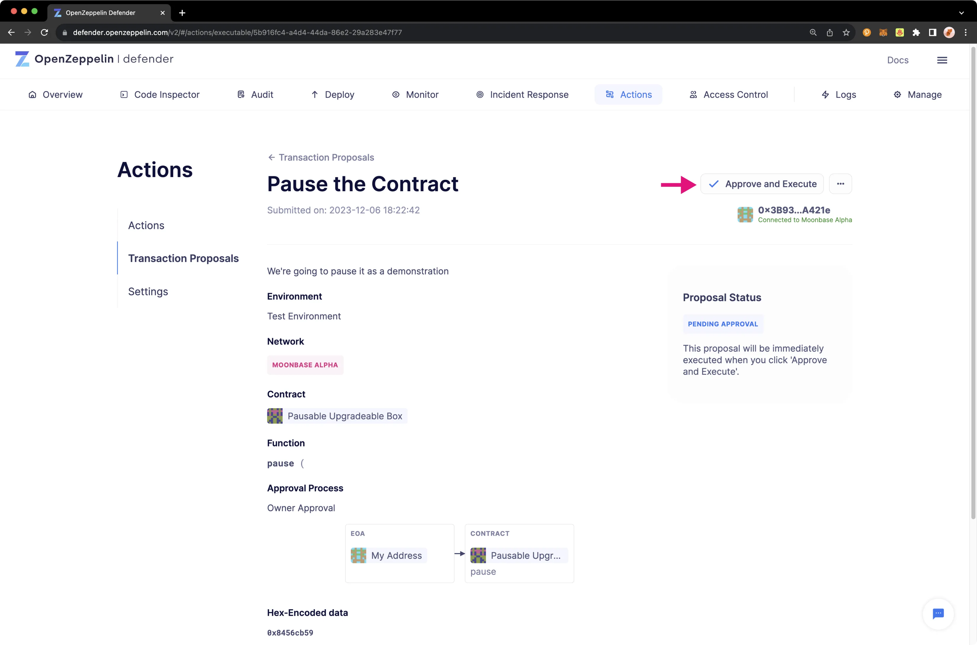 OpenZeppelin Defender Actions Contract Proposal Pause Approve and Execute