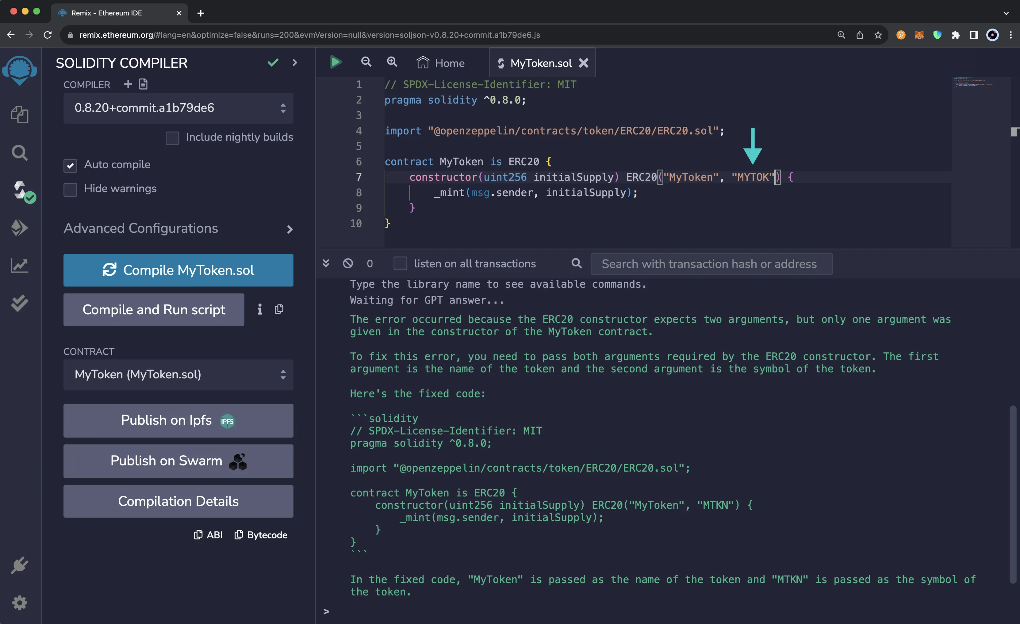 The green check mark next to the Solidity compiler plugin in the plugin panel.