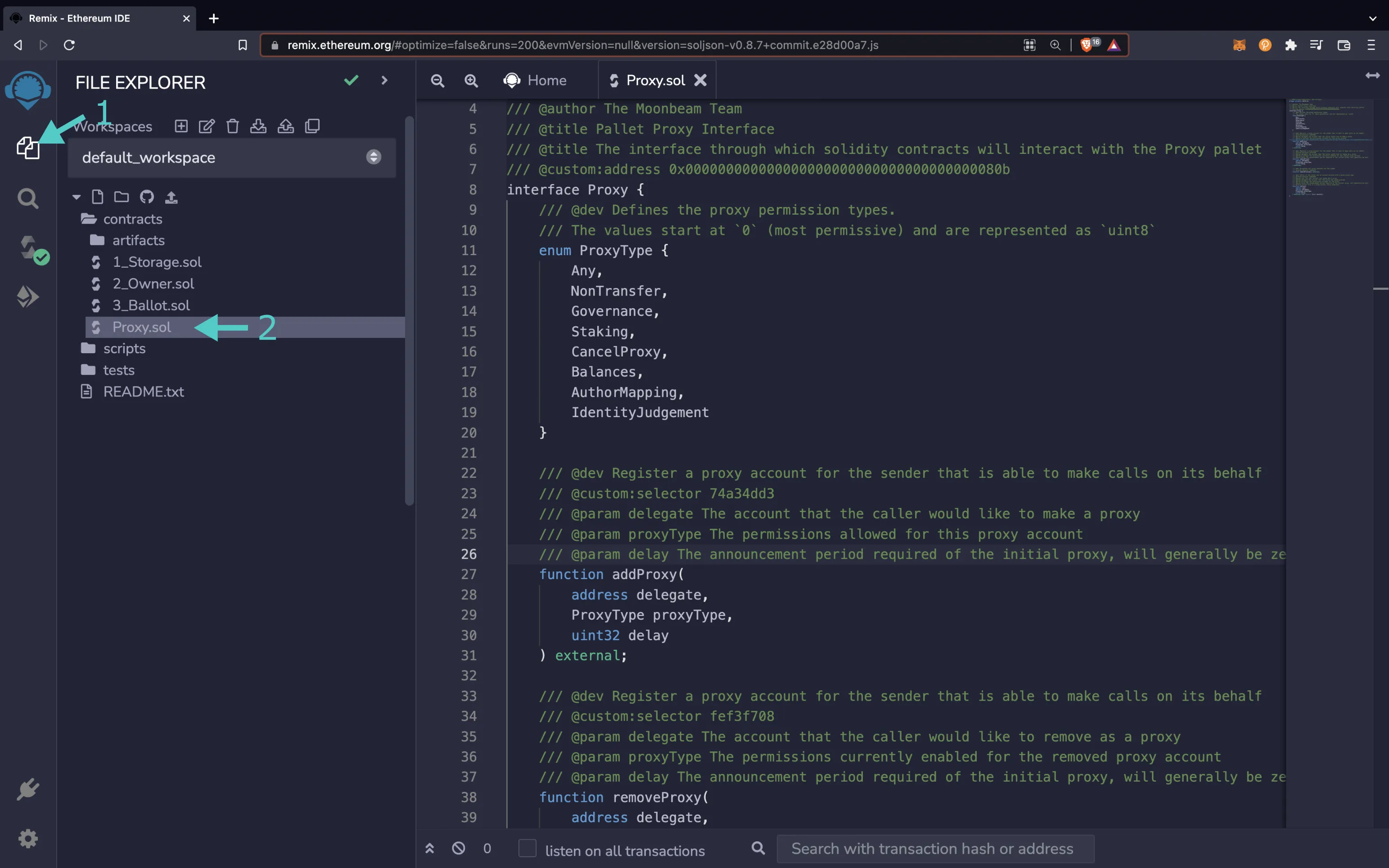 Copying and Pasting the Proxy Interface into Remix