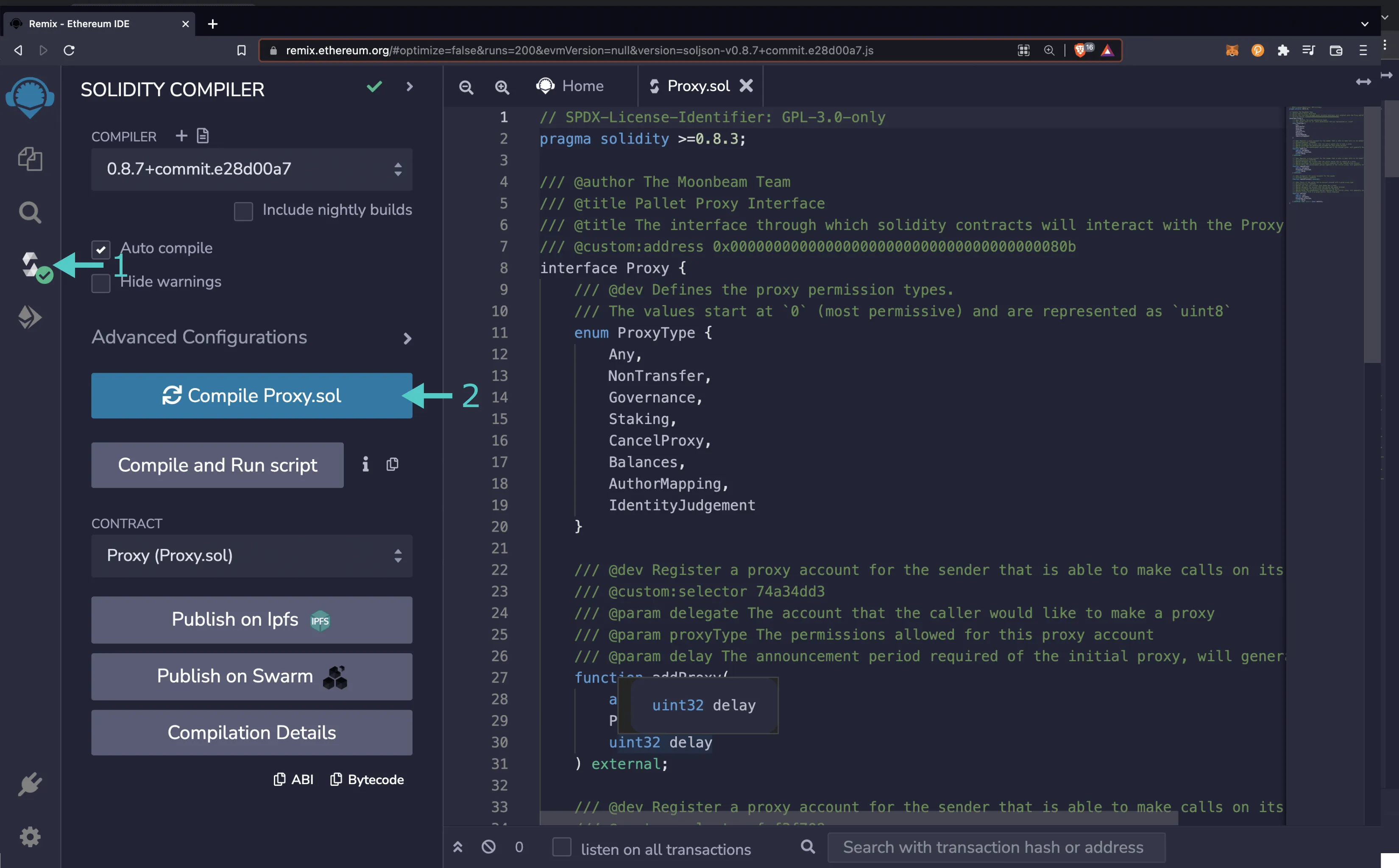 Compiling Proxy.sol