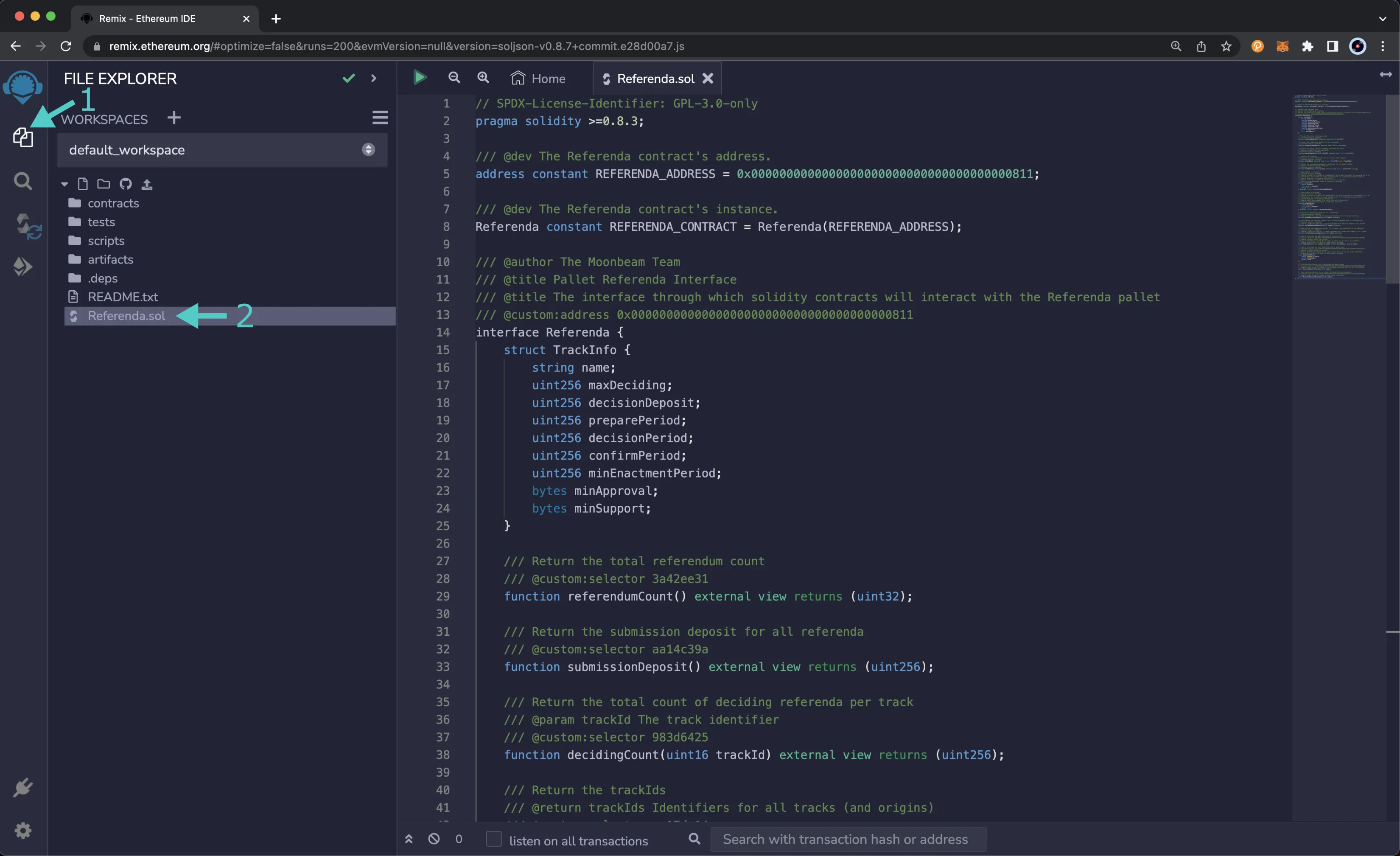 Copy and paste the Referenda Solidity interface into Remix.