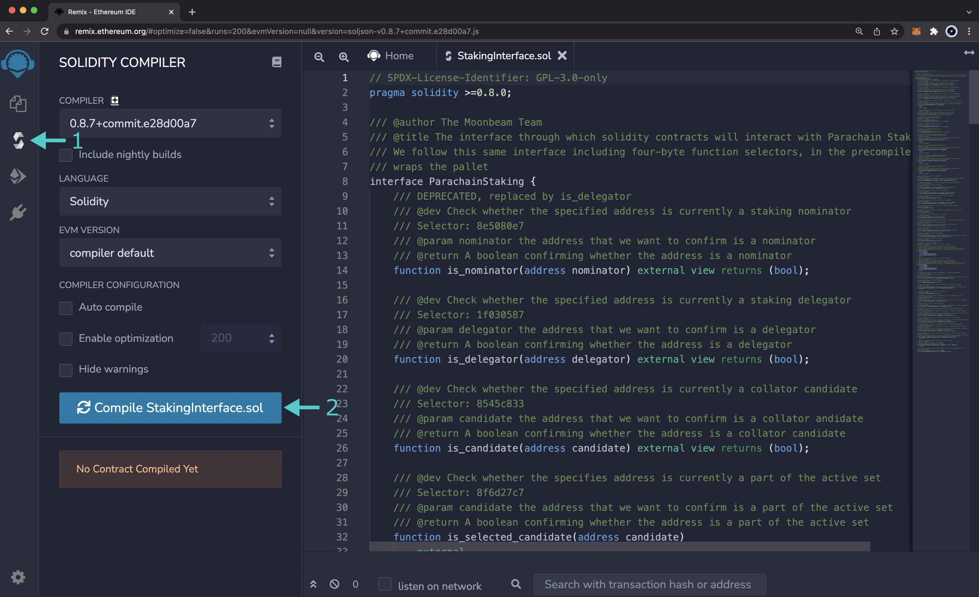 Compiling StakingInteface.sol