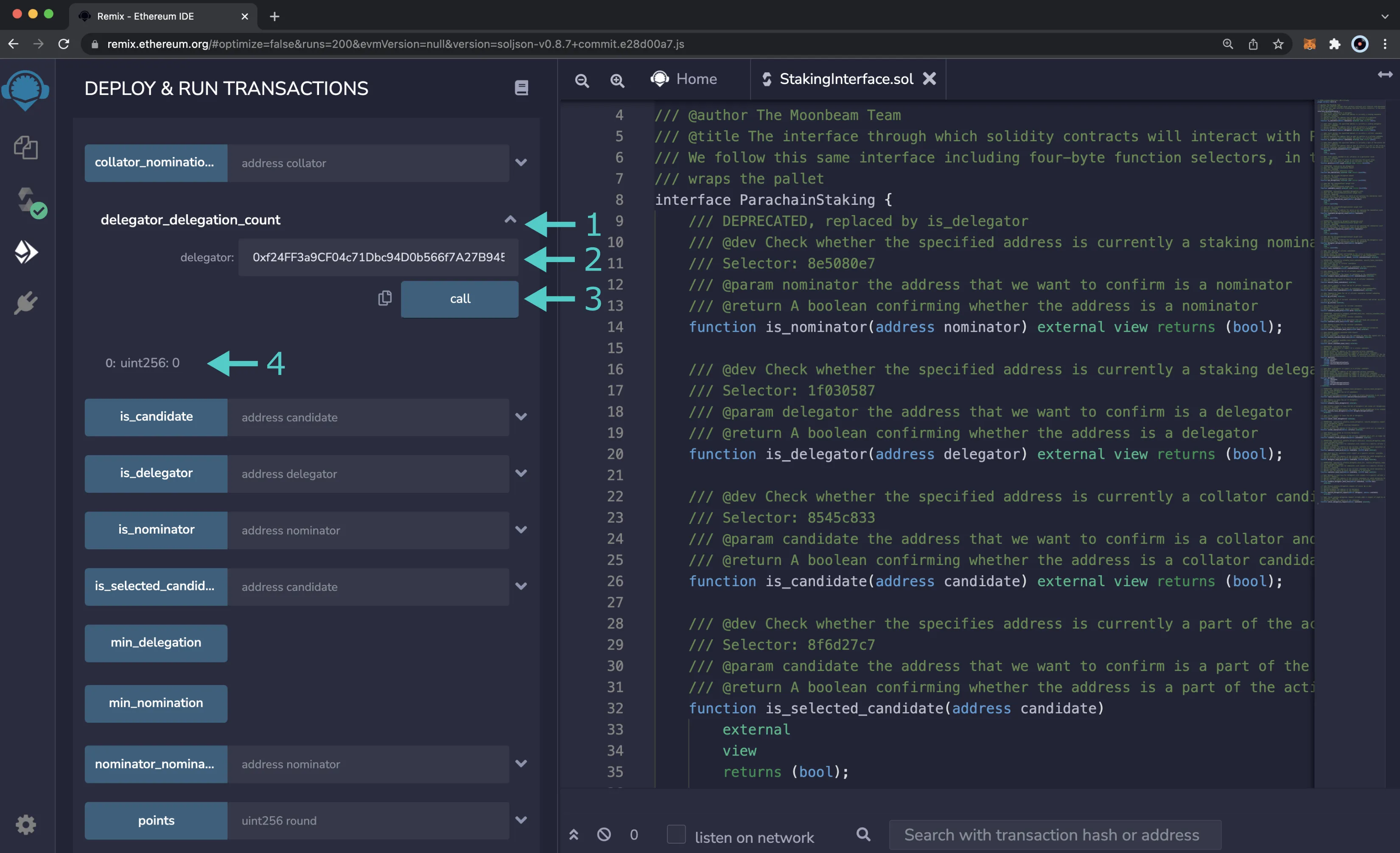 Call delegator delegation count