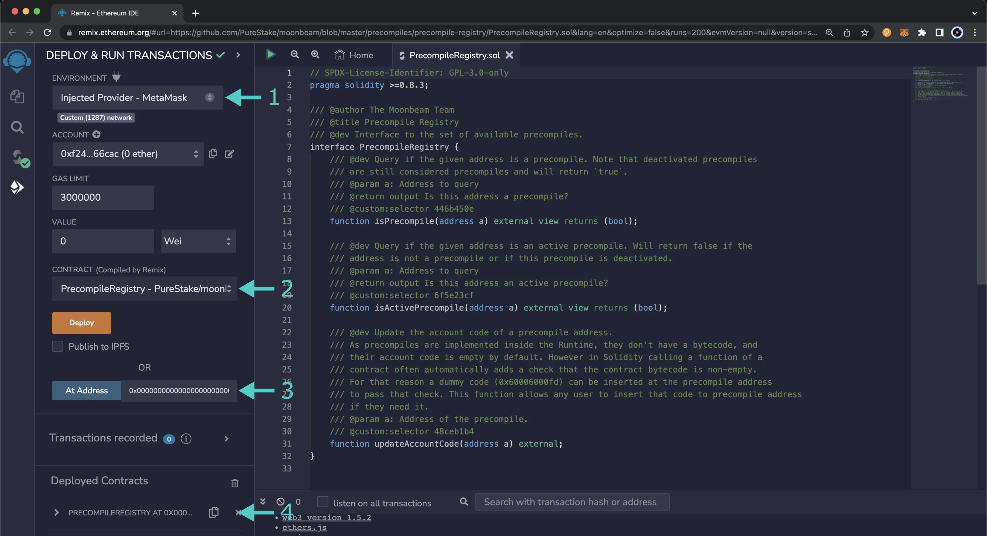 Access the Precompile Registry contract