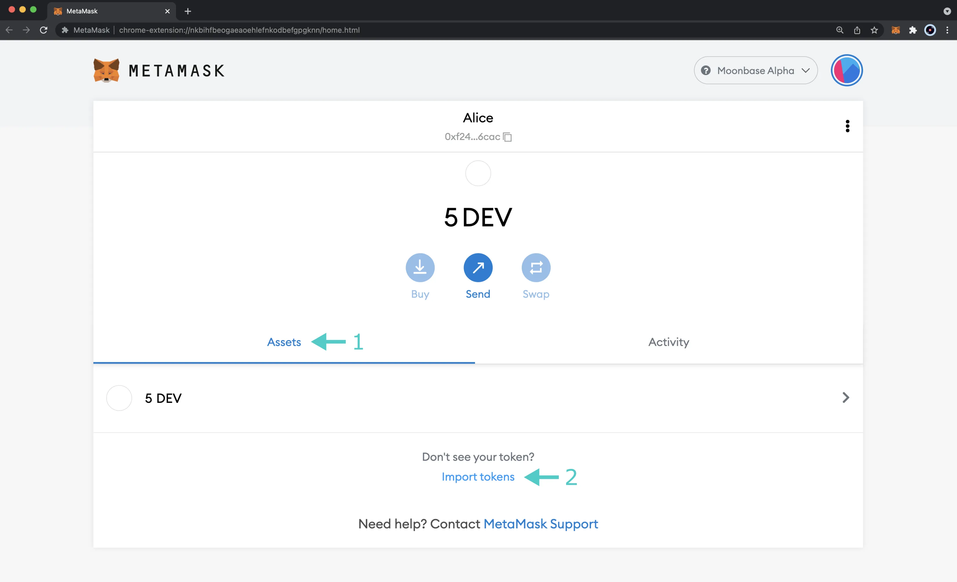 Import Tokens from Assets Tab in MetaMask