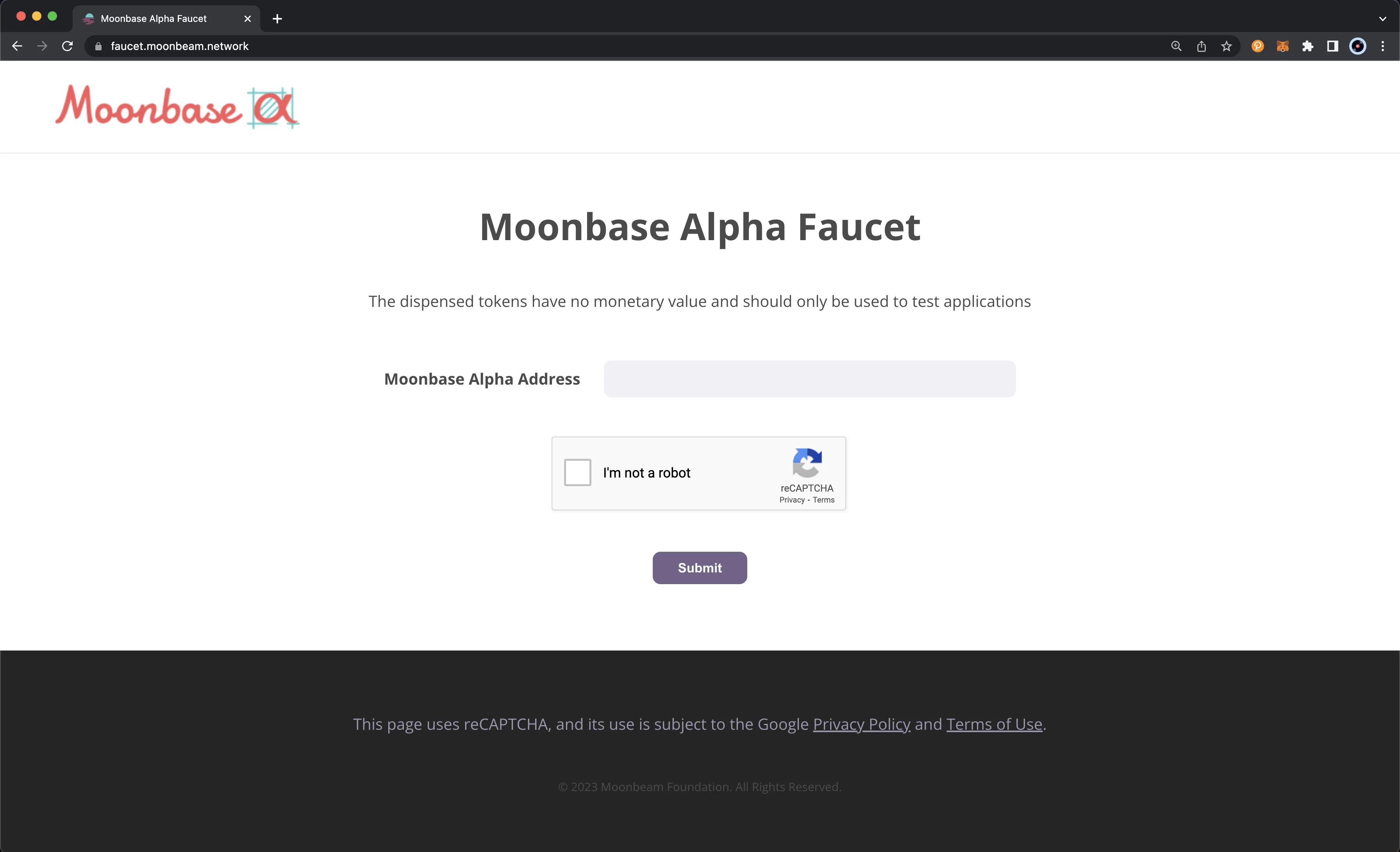Moonbase Alpha Faucet Website.