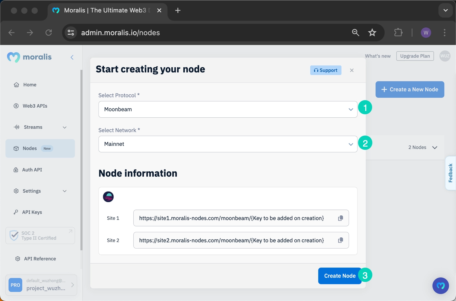 RPC API setup page