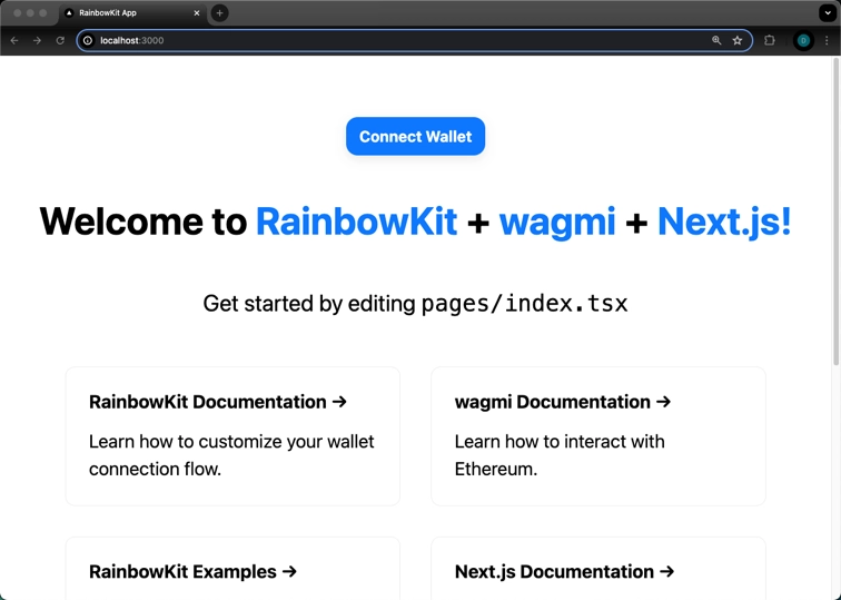 Scaffolded RainbowKit project landing page