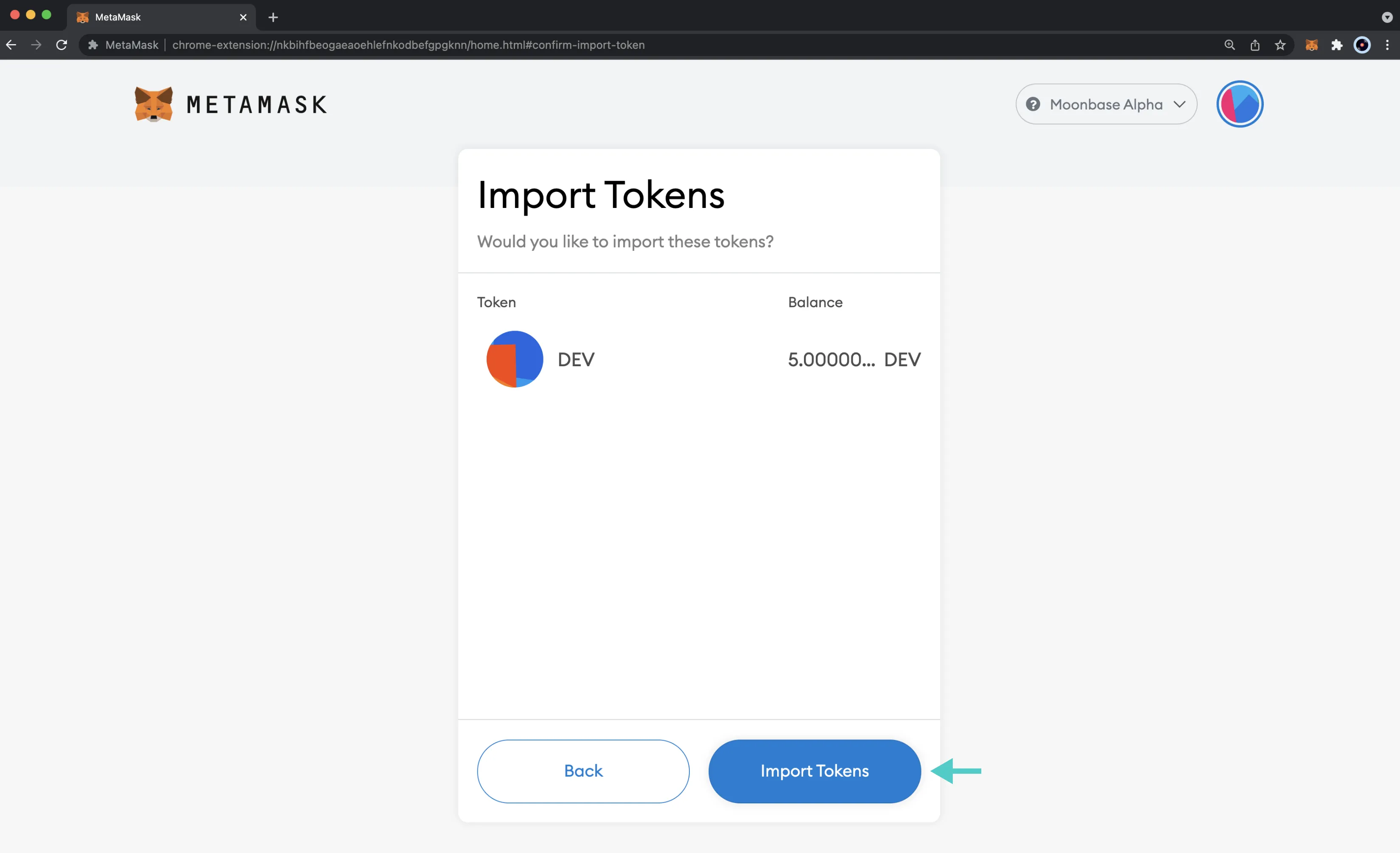 Confirm and Import Tokens