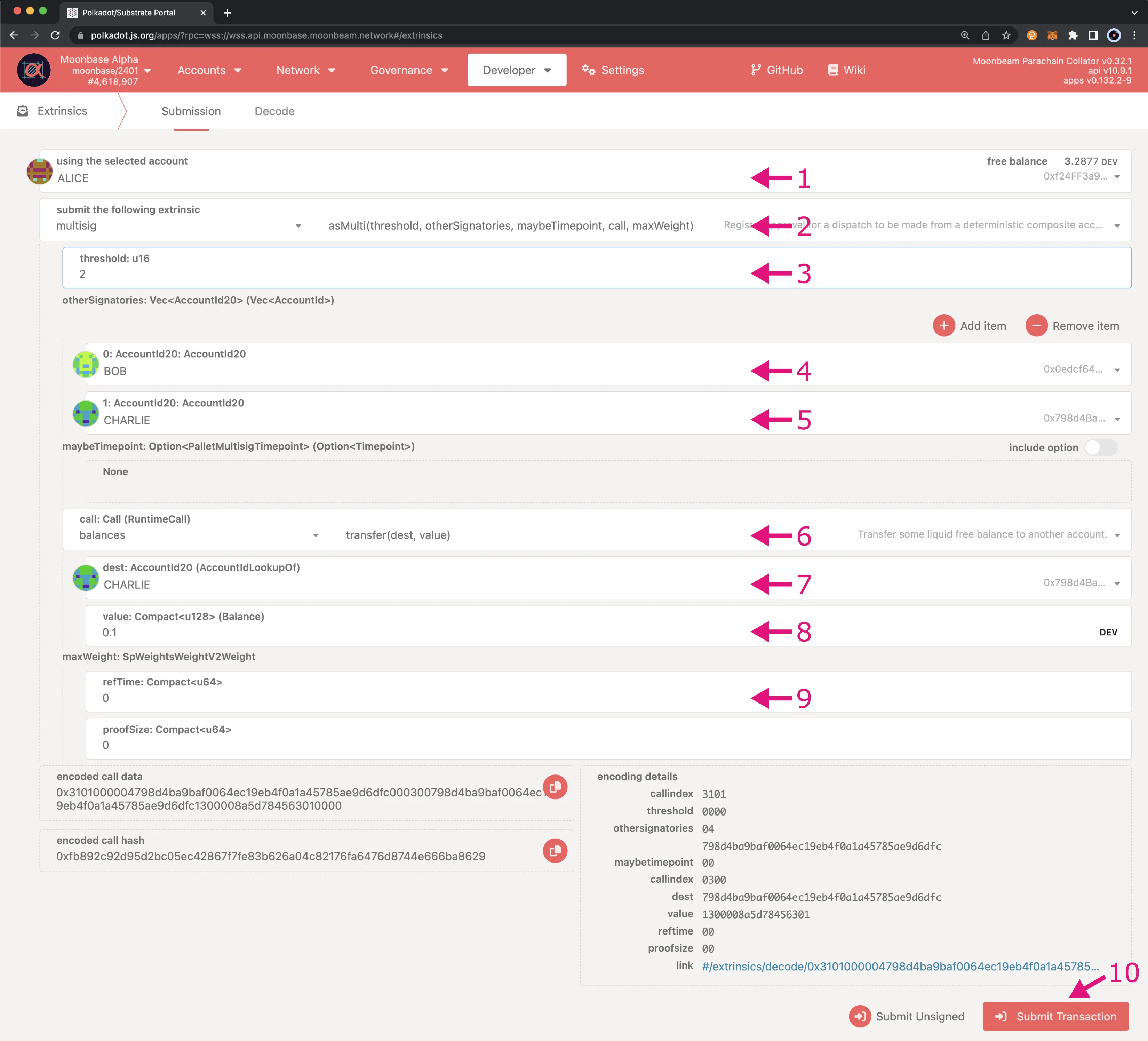 Create a multisig call