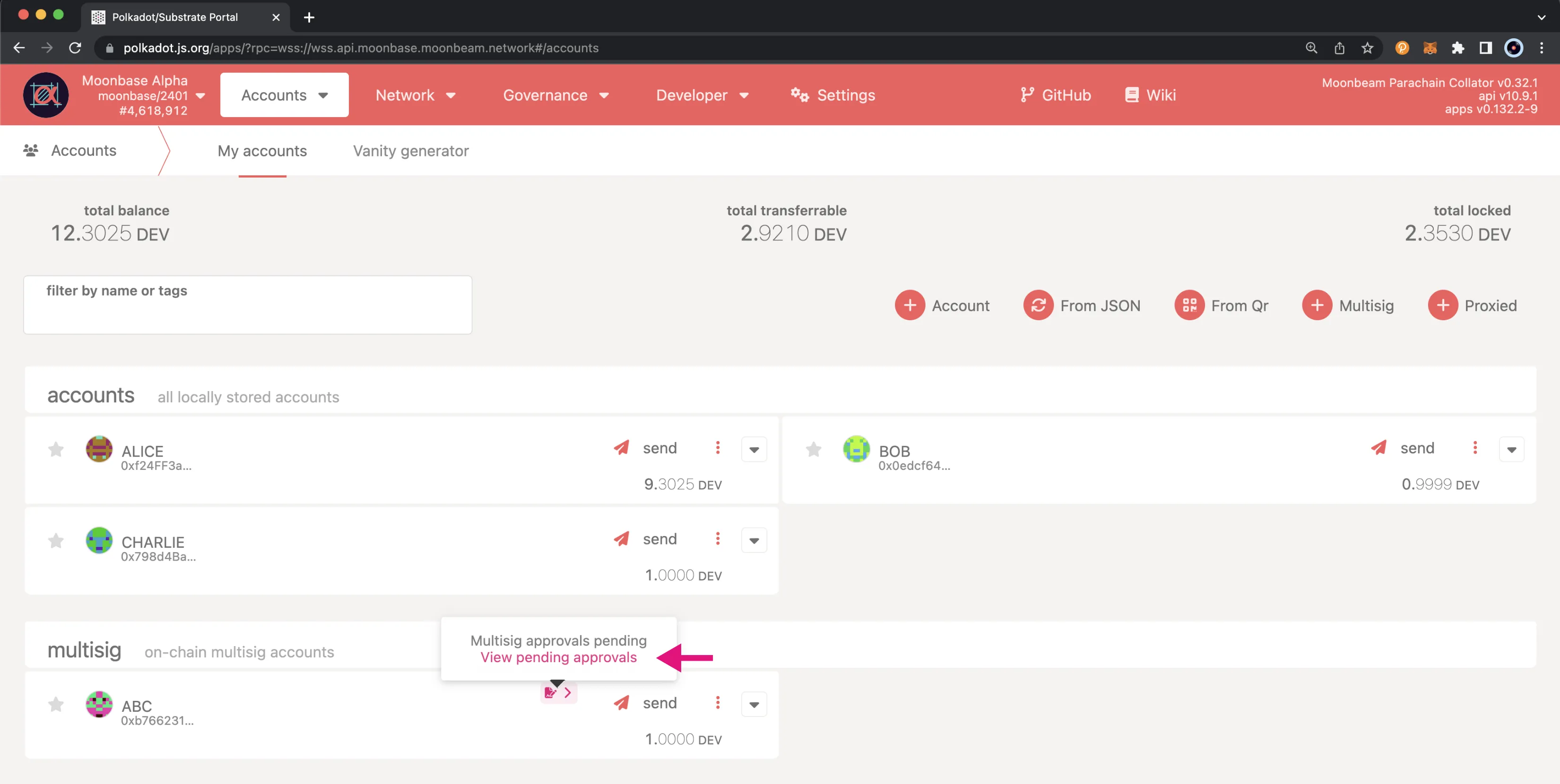 View pending multisig approvals