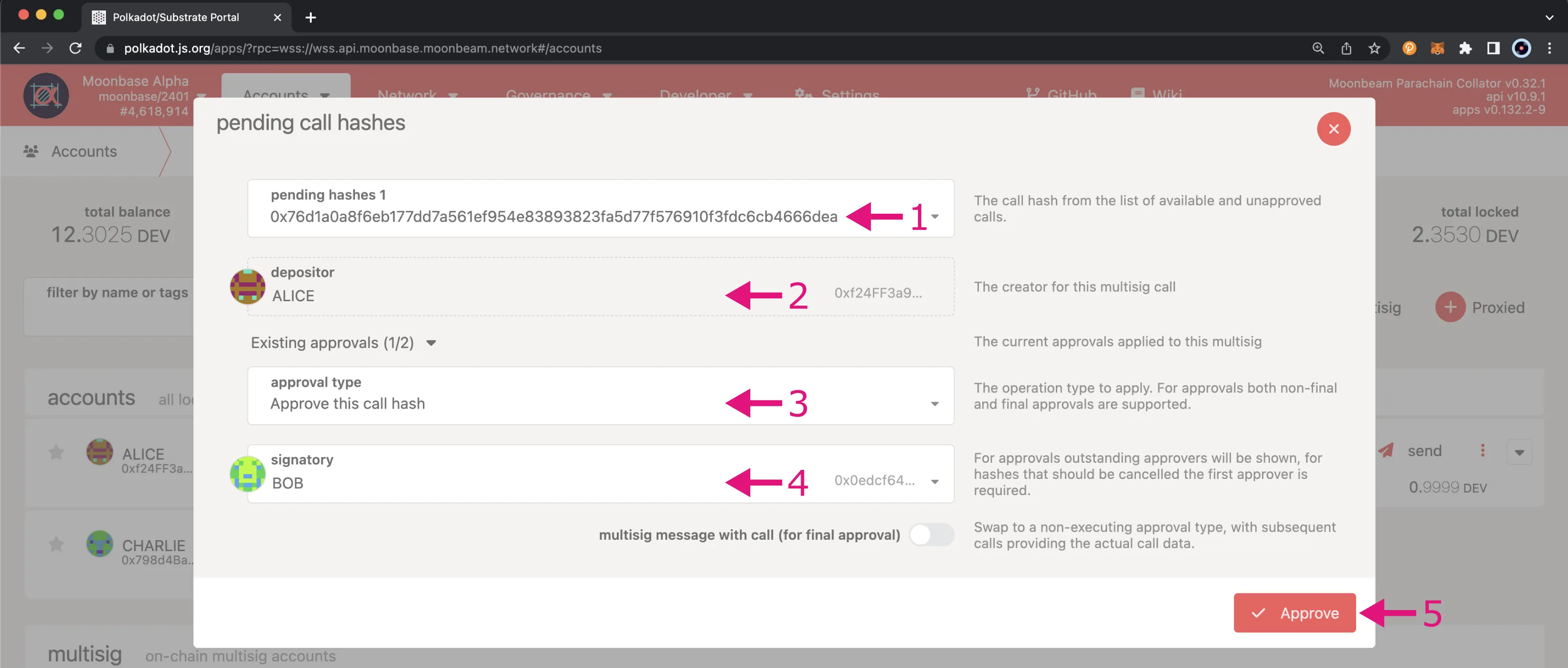 Approve a multisig call