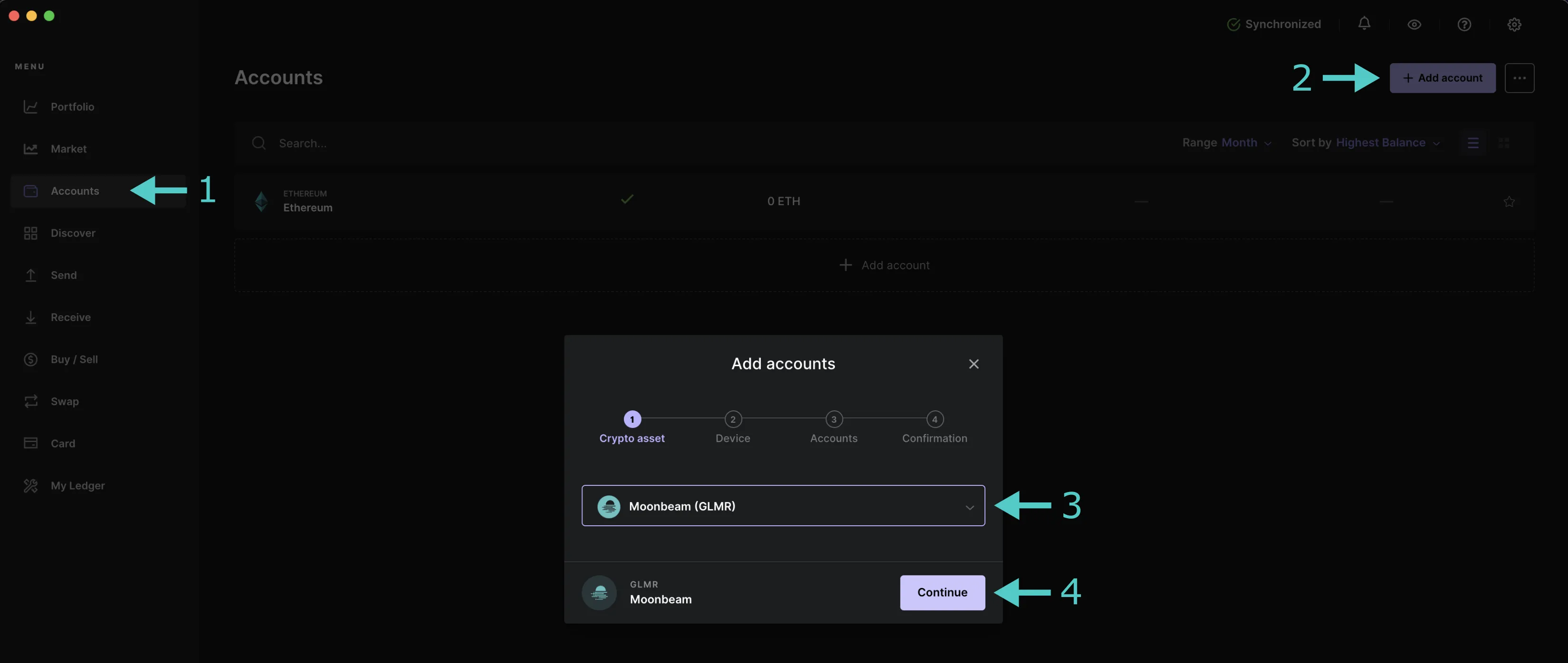 Add account to Ledger Live