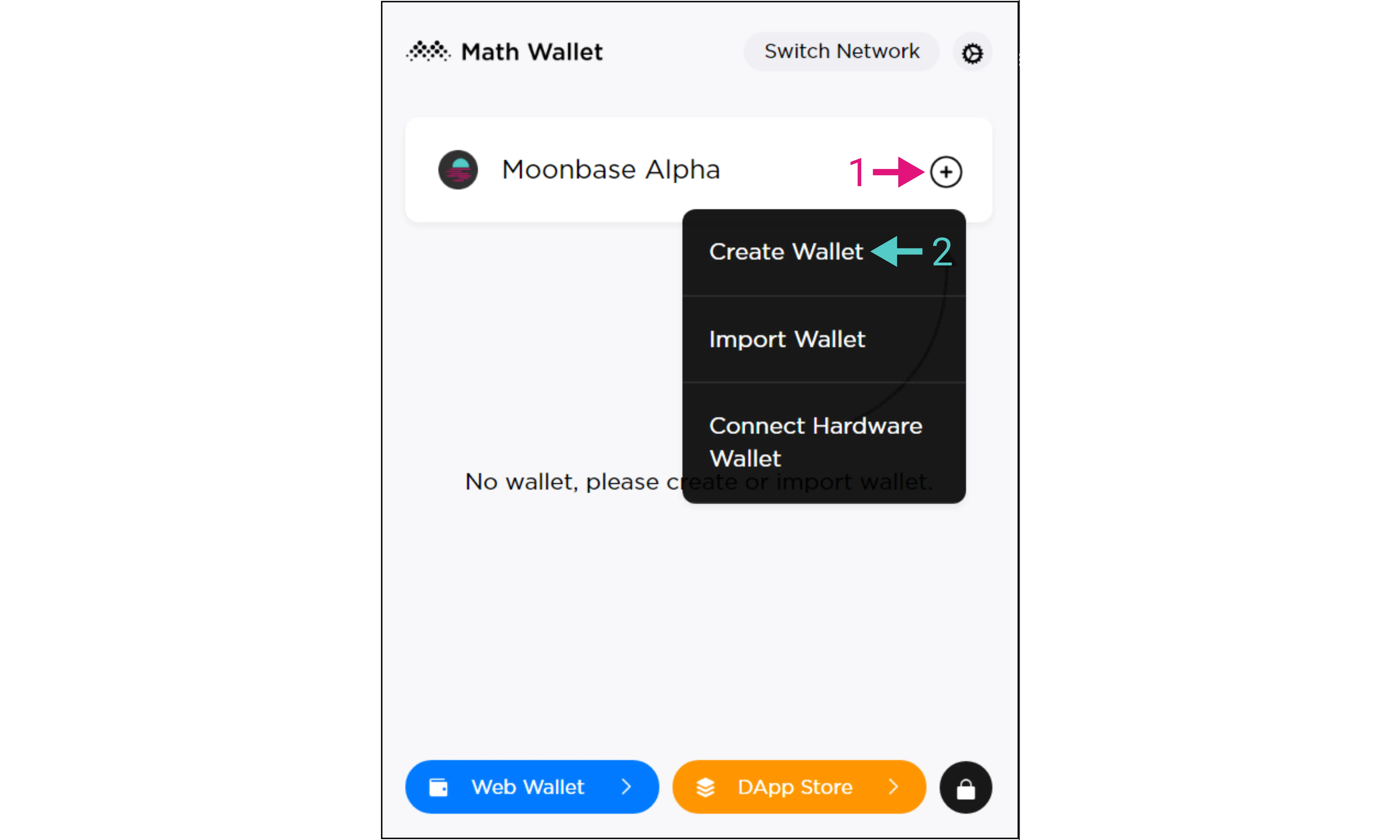 MathWallet create a wallet