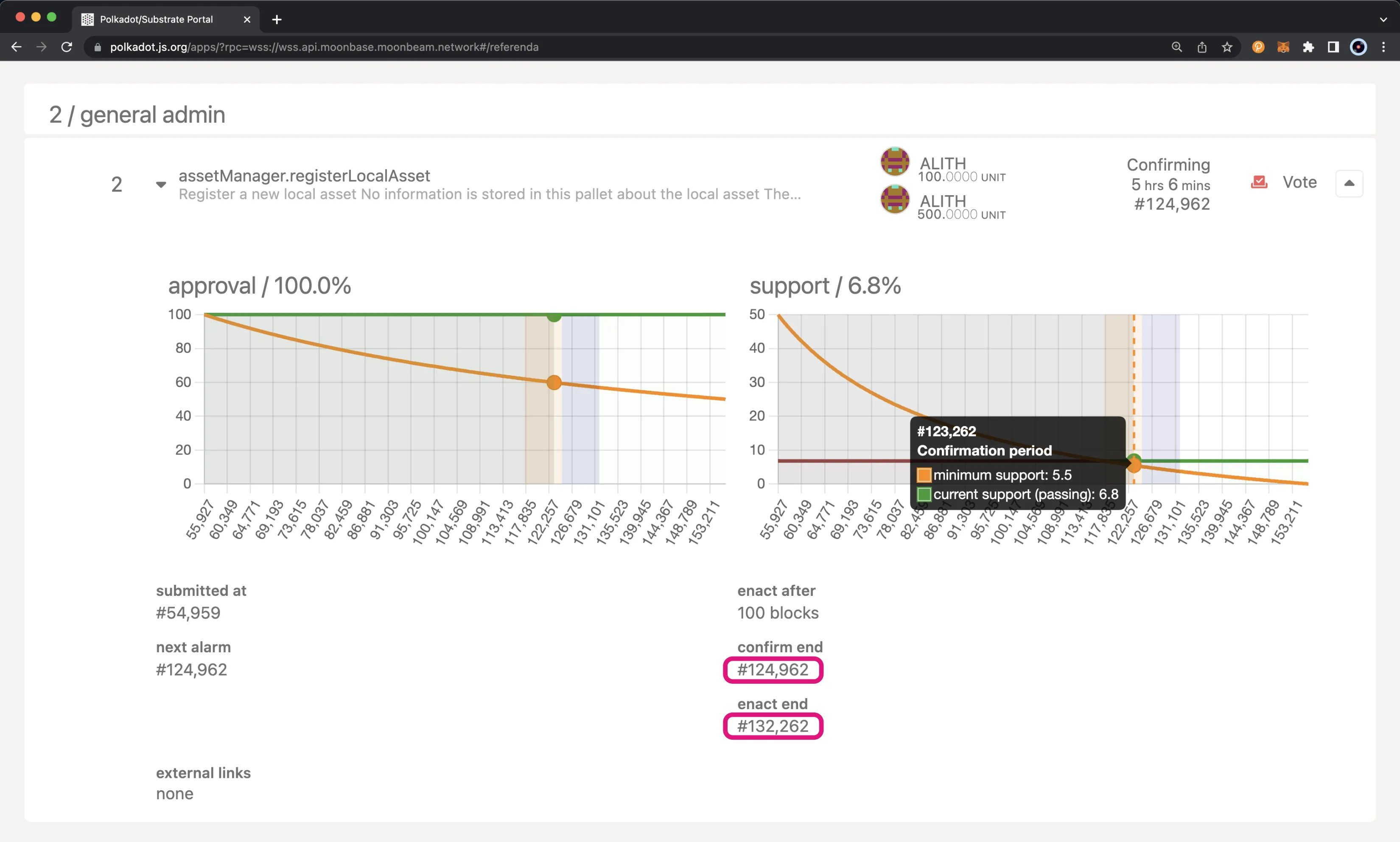 View the Approval and Support curves for a referendum on Polkadot.js Apps.