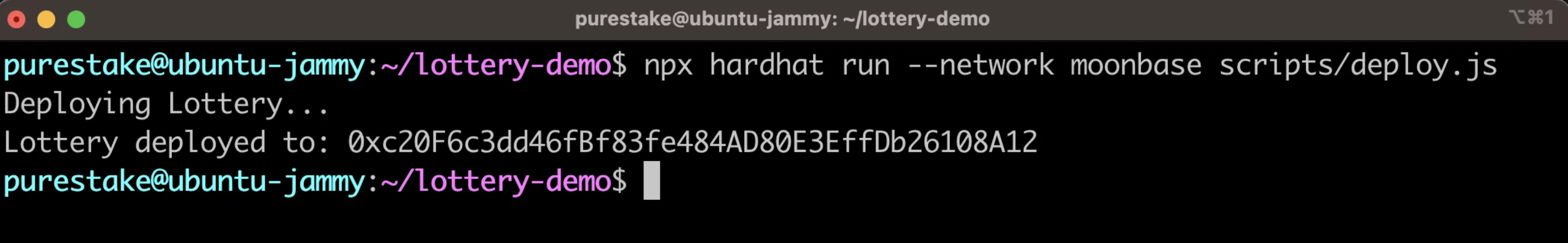 Deploy the Lottery contract using Hardhat's run command.